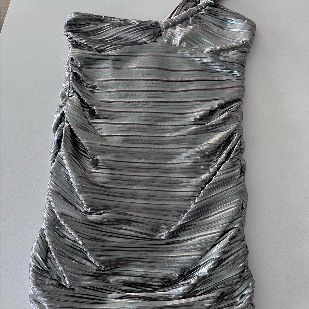 Astr Metallic One-Shoulder Bodycon Dress